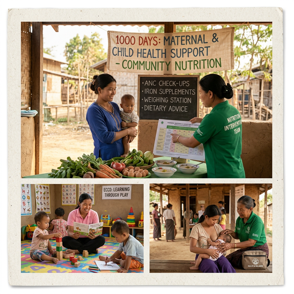 Collage promoting 1000 Days maternal and child health support through community nutrition