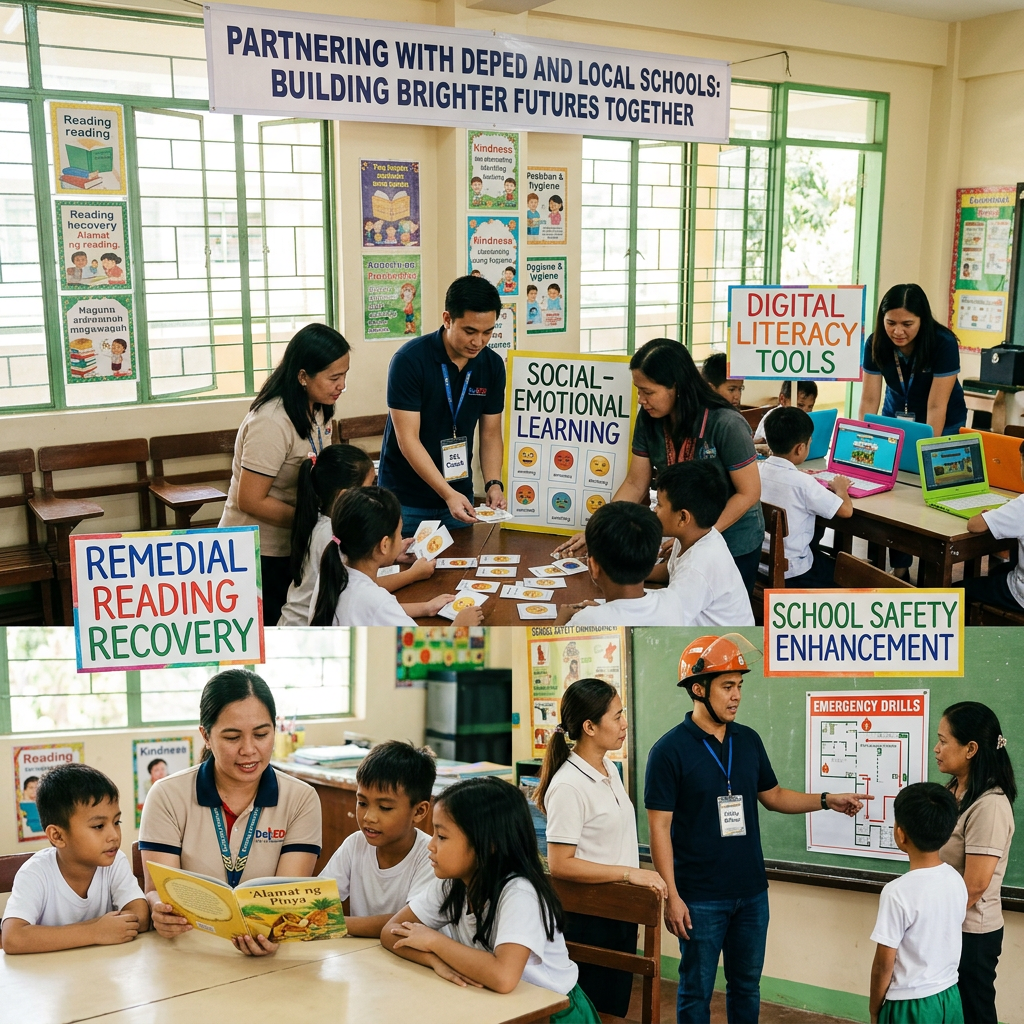 Teachers and students participate in school partnership learning activities